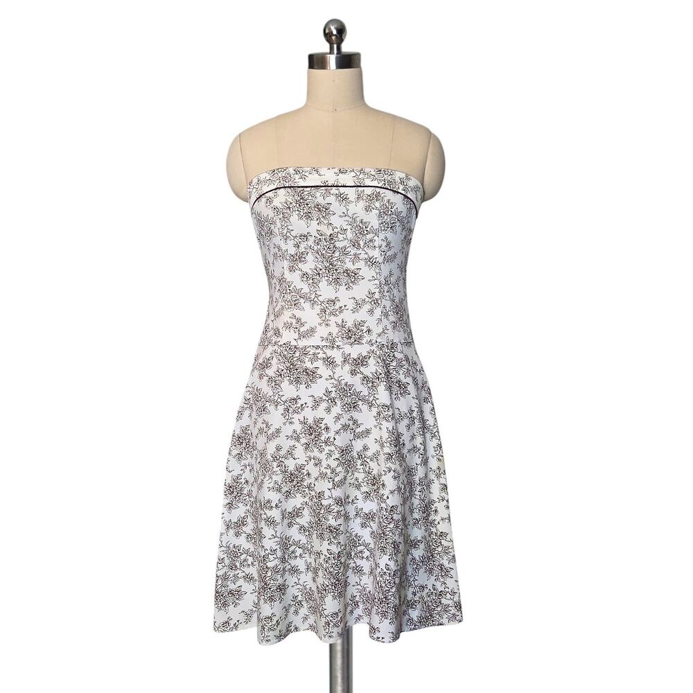 Vintage 90's Y2K JUST CHOON Brown Floral Toile Strapless Print Dress 5